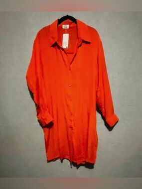 Jon & Anna NWT Orange Button Down Shirt Dress M Tangerine Oversized